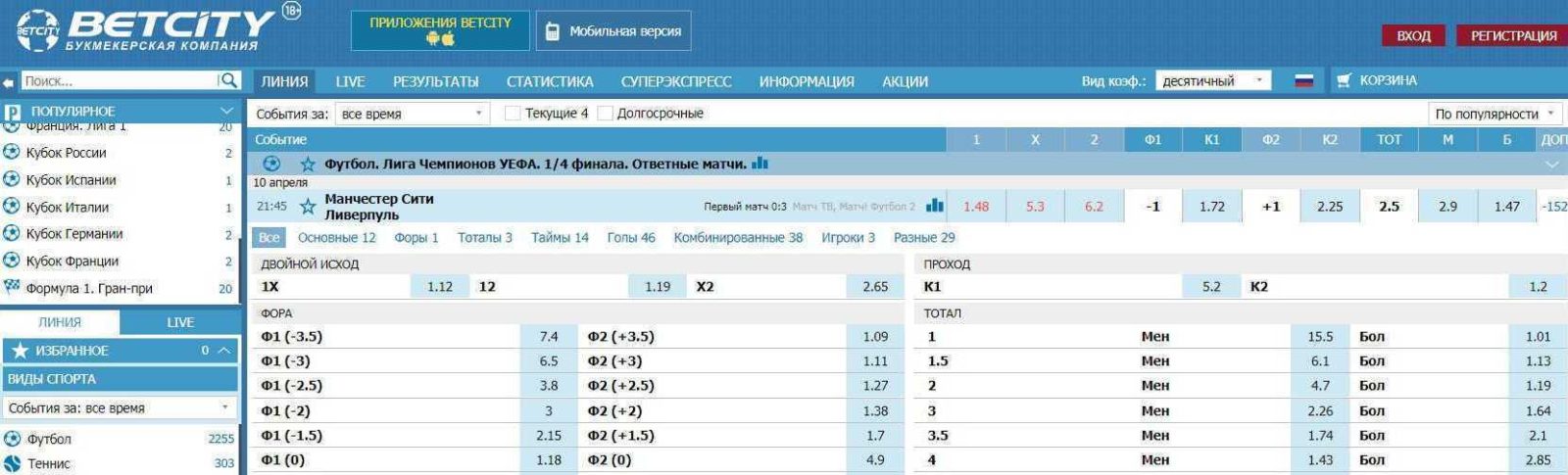 «Бетсити» Линия ставок Роспись