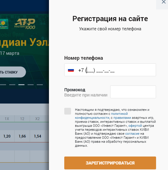 Окно регистрации в Zenit win