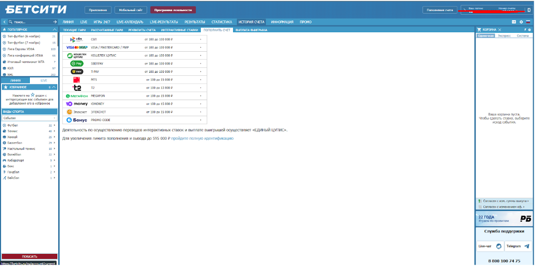 Оплата Бетсити