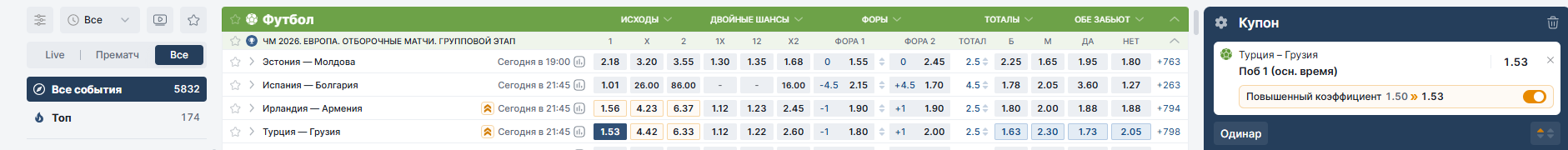 как сделать ставку в БК Фонебет