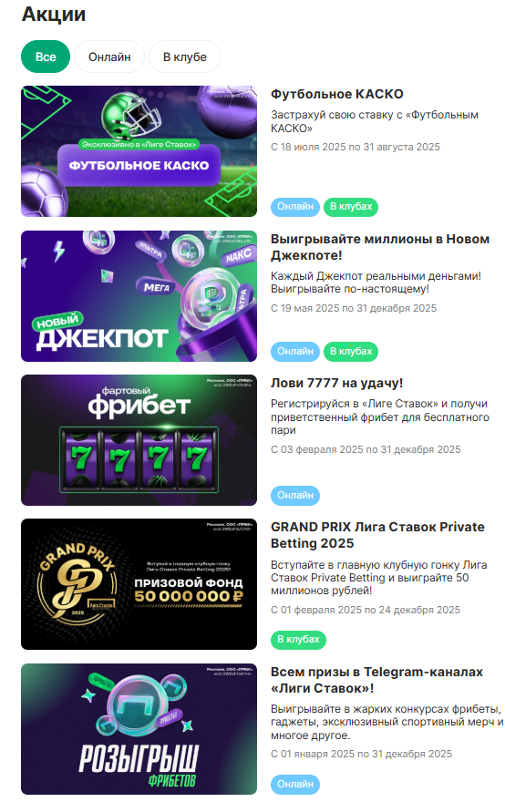 актуальные бонусы Лига Ставок