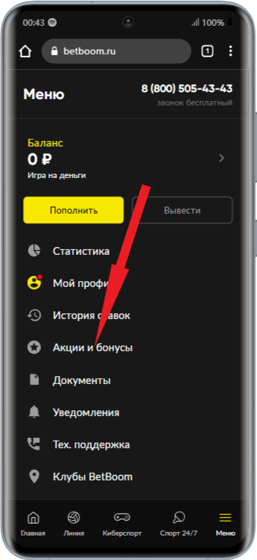 Условия акции в ЛК Бетбум