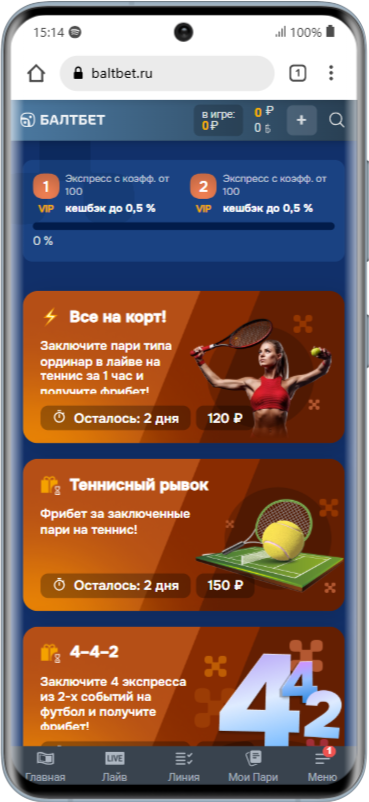 Применение промокода Балтбет