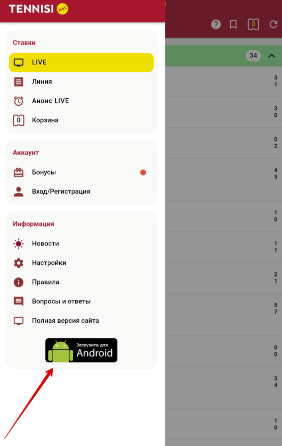 Мобильная версия Тенниси