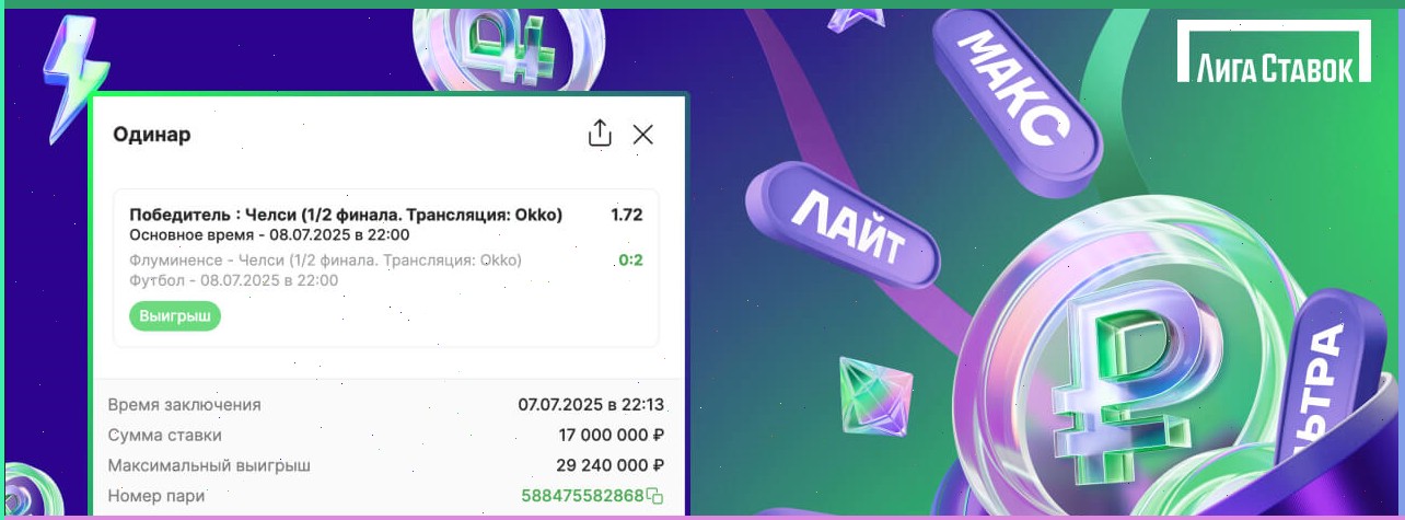 Клиент БК Лига Ставок выиграл более 29 миллионов рублей благодаря победе Челси в полуфинале Клубного чемпионата мира