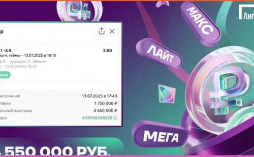 Клиент БК Лига Ставок выиграл 4.5 миллиона рублей благодаря победе Синнера в финале Уимблдона