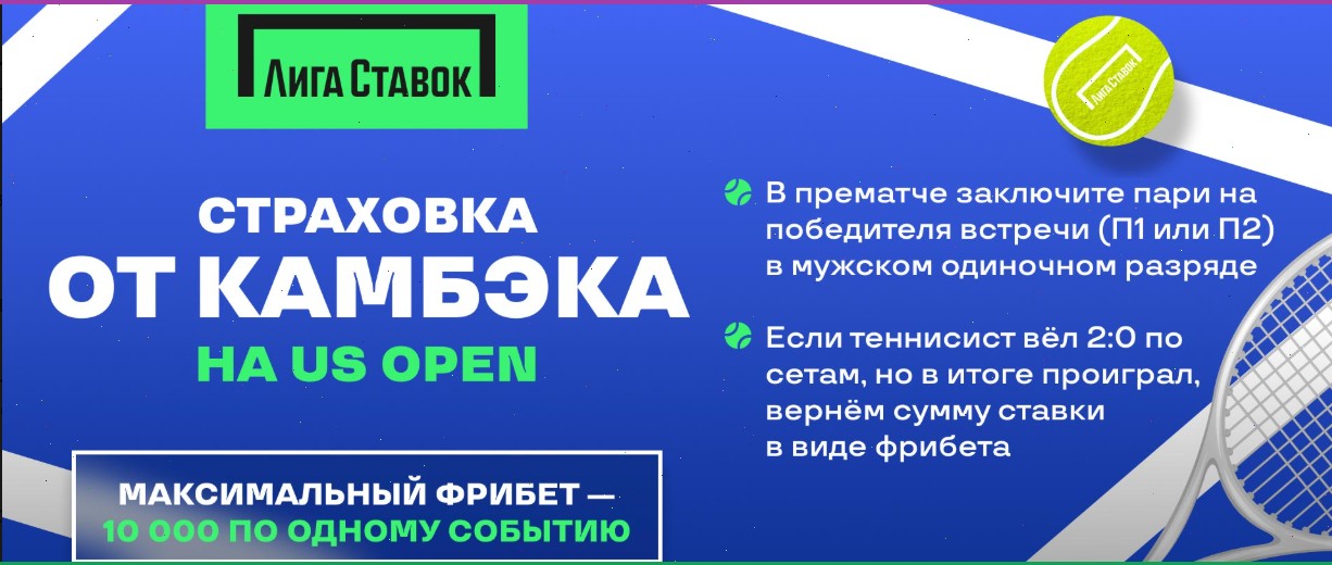 БК Лига Ставок анонсировала акцию «Страховка от КАМБЭКА», посвященную началу US Open