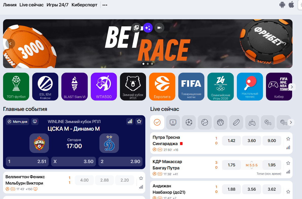 Главное окно Винлайн