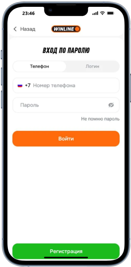 Вход на сайт в приложении Винлайн
