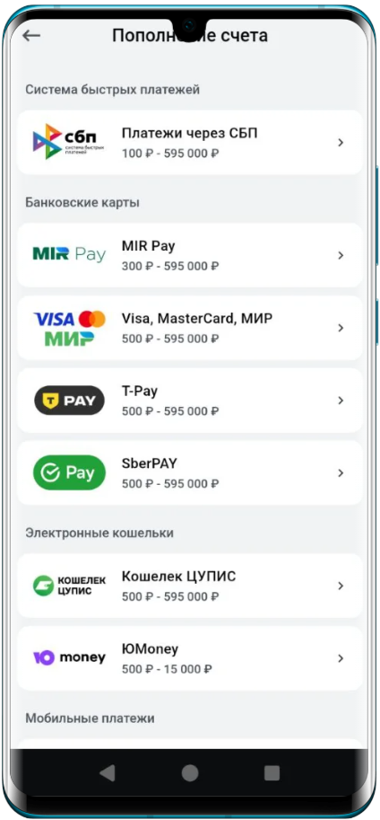 Способы пополнения счета в приложении Леон