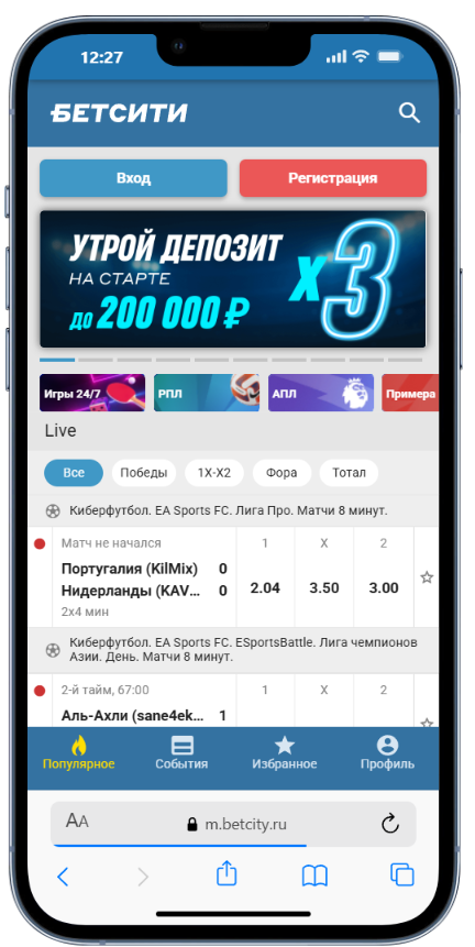 Главное окно в Бетсити