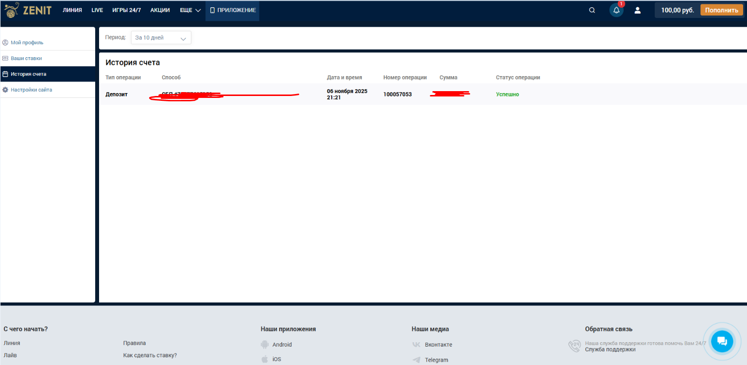 история счета