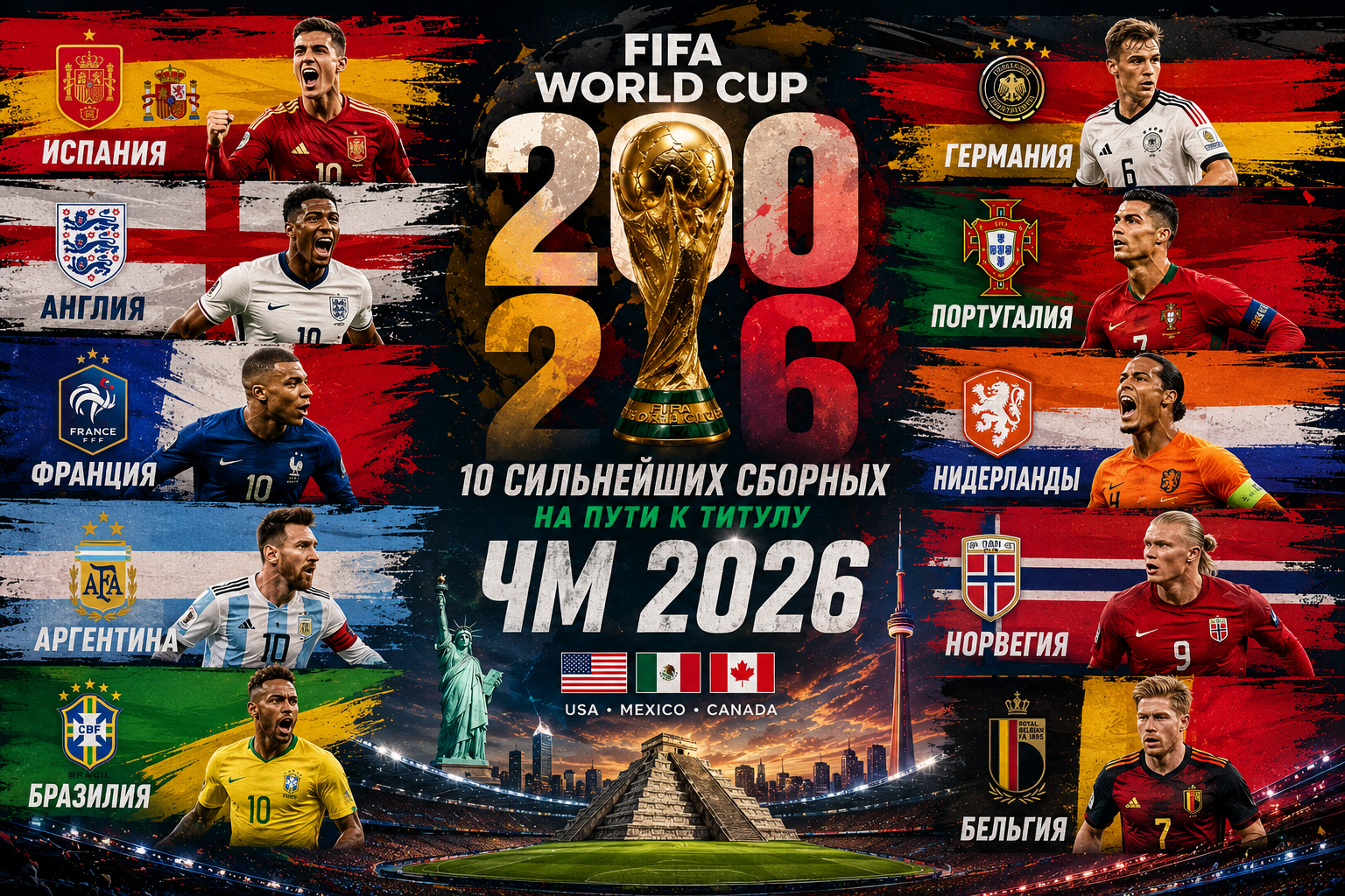 ТОП-10 фаворитов сборных на победу в чемпионате мира по футболу 2026